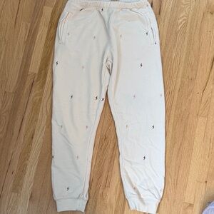 Z Supply Cream Sweatpants with Multicolor Lightning Bolts